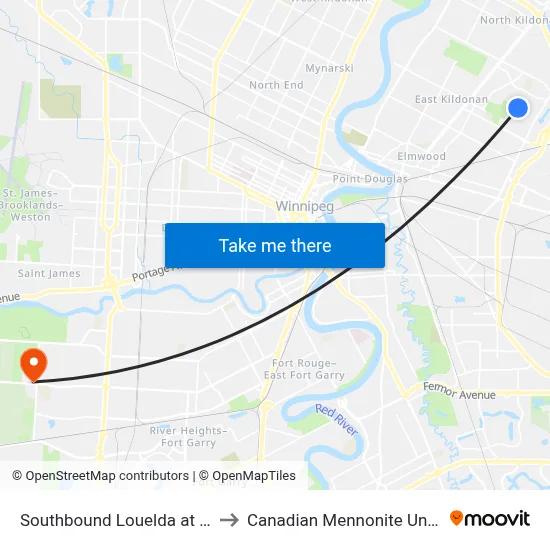 Southbound Louelda at Antrim to Canadian Mennonite University map