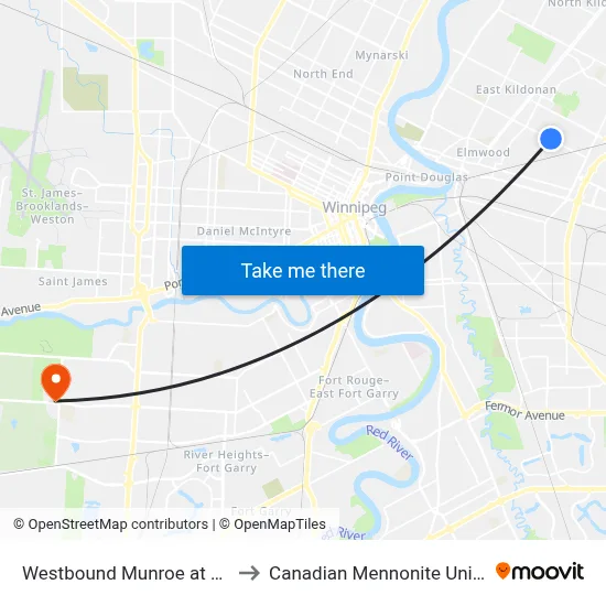 Westbound Munroe at Besant to Canadian Mennonite University map