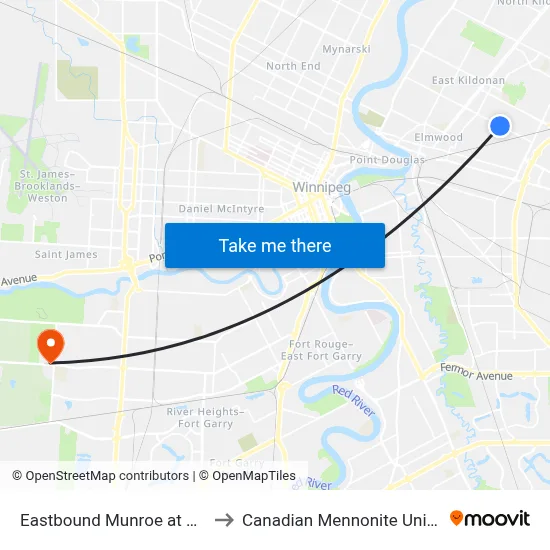 Eastbound Munroe at Besant to Canadian Mennonite University map