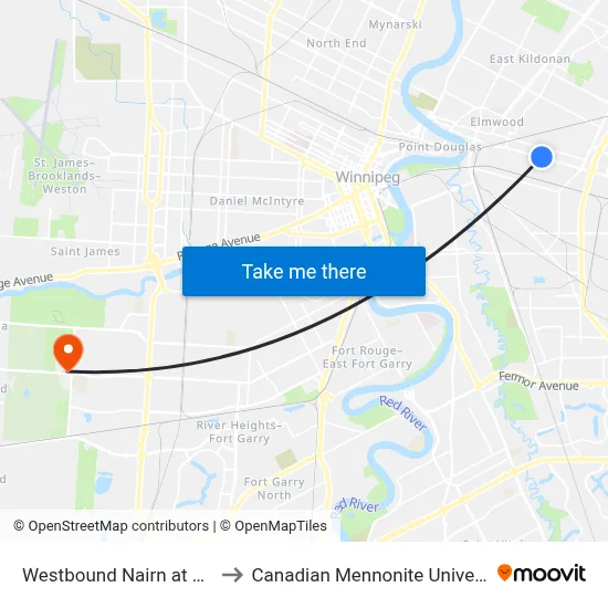 Westbound Nairn at Kent to Canadian Mennonite University map