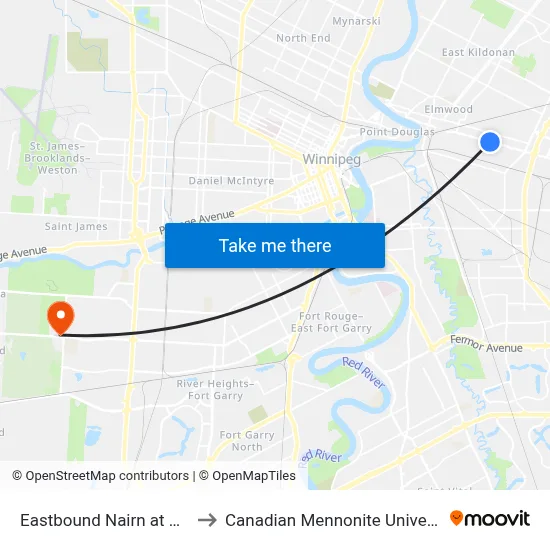 Eastbound Nairn at Kent to Canadian Mennonite University map
