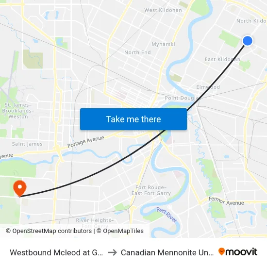 Westbound Mcleod at Gateway to Canadian Mennonite University map