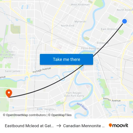 Eastbound Mcleod at Gateway East to Canadian Mennonite University map