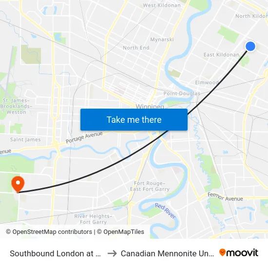 Southbound London at Tu Pelo to Canadian Mennonite University map