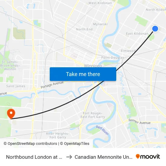 Northbound London at Tu Pelo to Canadian Mennonite University map