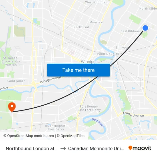Northbound London at Reay to Canadian Mennonite University map