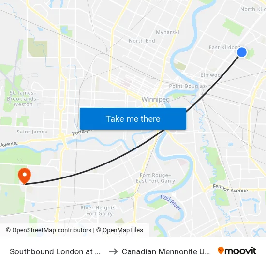 Southbound London at Kimberly to Canadian Mennonite University map