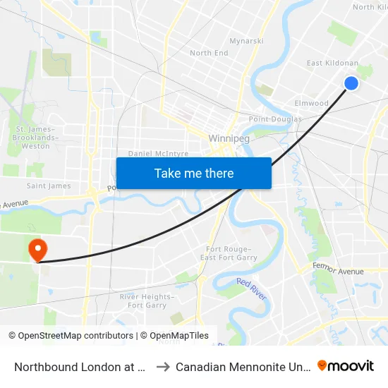 Northbound London at Fleming to Canadian Mennonite University map