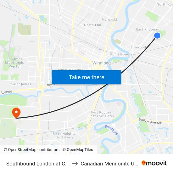 Southbound London at Concordia to Canadian Mennonite University map