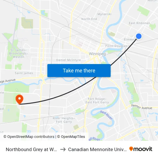 Northbound Grey at Wynten to Canadian Mennonite University map