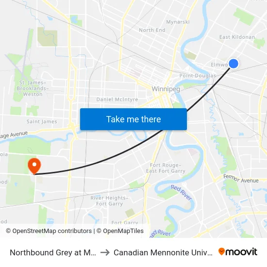 Northbound Grey at Martin to Canadian Mennonite University map