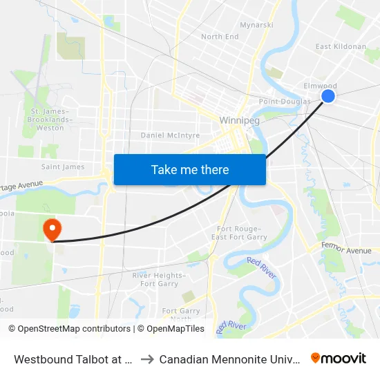 Westbound Talbot at Grey to Canadian Mennonite University map