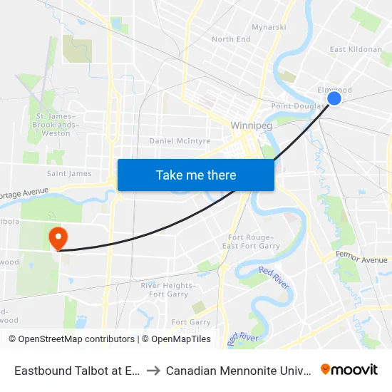 Eastbound Talbot at Eaton to Canadian Mennonite University map