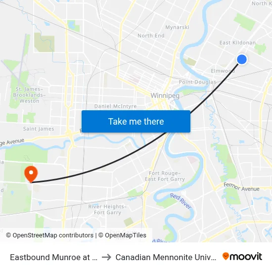 Eastbound Munroe at Grey to Canadian Mennonite University map