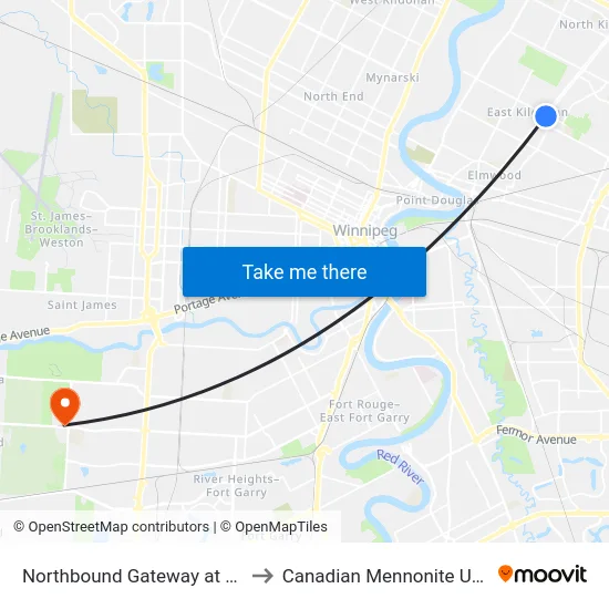 Northbound Gateway at Kimberly to Canadian Mennonite University map