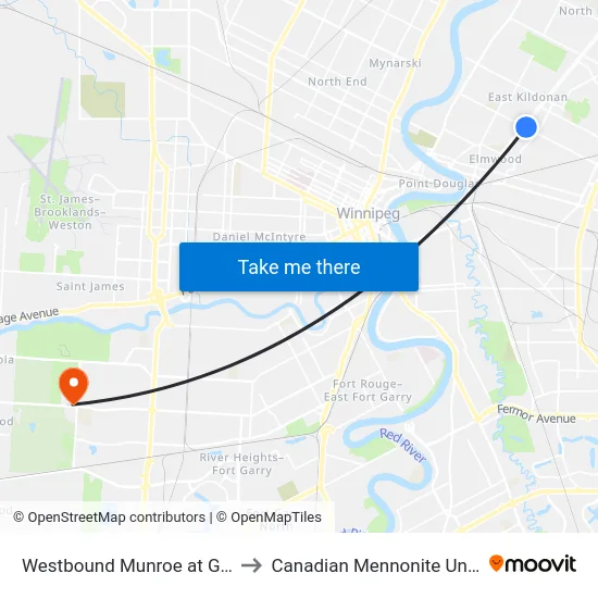 Westbound Munroe at Gateway to Canadian Mennonite University map