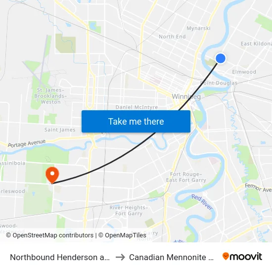 Northbound Henderson at Johnson to Canadian Mennonite University map