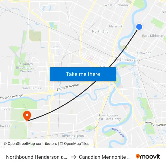 Northbound Henderson at Kimberly to Canadian Mennonite University map
