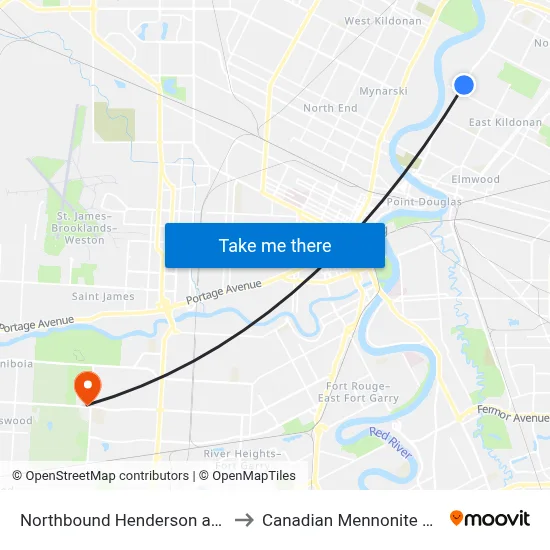 Northbound Henderson at Dunrobin to Canadian Mennonite University map