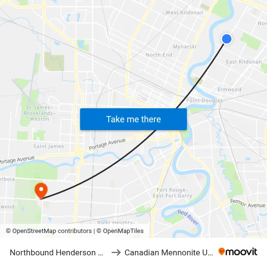 Northbound Henderson at Greene to Canadian Mennonite University map