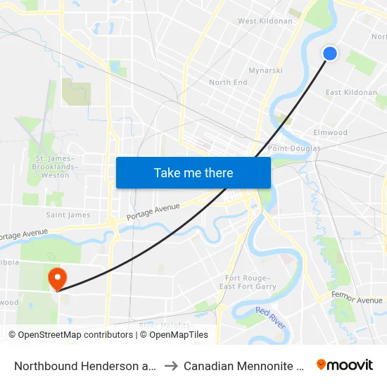 Northbound Henderson at Leighton to Canadian Mennonite University map
