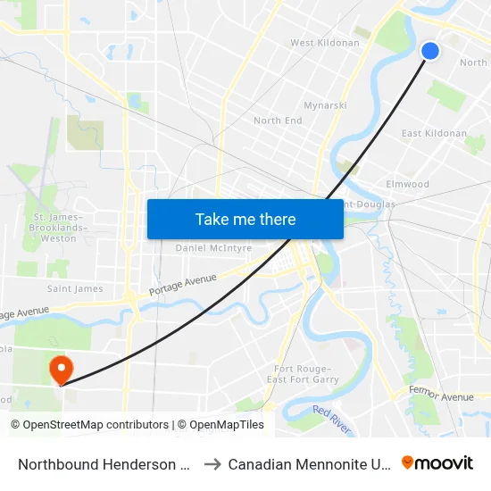 Northbound Henderson at Edison to Canadian Mennonite University map