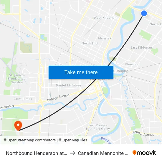 Northbound Henderson at Whellams to Canadian Mennonite University map