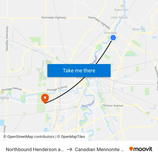 Northbound Henderson at Knowles to Canadian Mennonite University map
