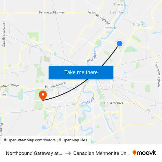 Northbound Gateway at Mcivor to Canadian Mennonite University map