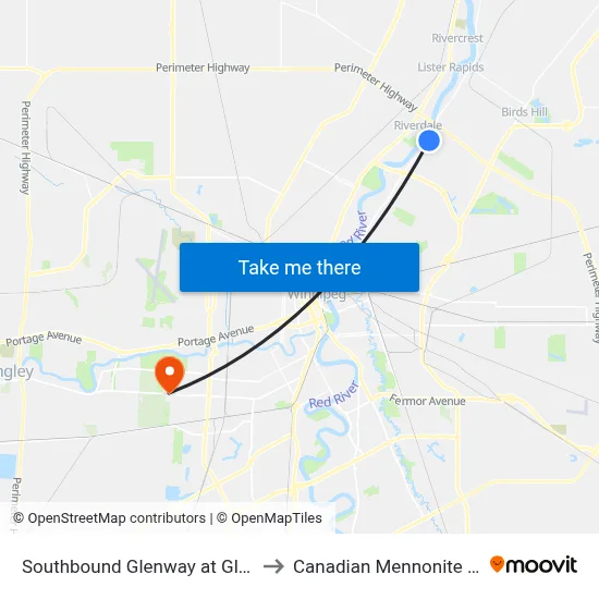 Southbound Glenway at Glenway Loop to Canadian Mennonite University map