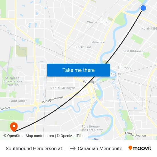 Southbound Henderson at Mcivor North to Canadian Mennonite University map