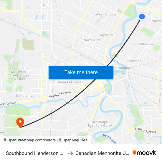 Southbound Henderson at Edison to Canadian Mennonite University map