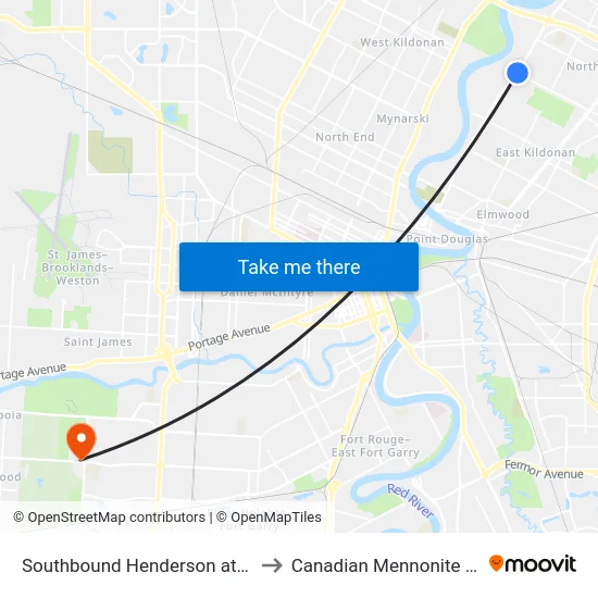 Southbound Henderson at Rowandale to Canadian Mennonite University map