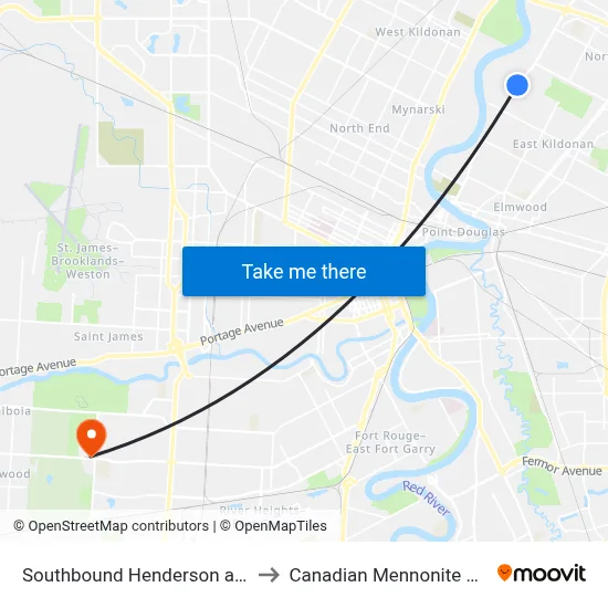 Southbound Henderson at Leighton to Canadian Mennonite University map