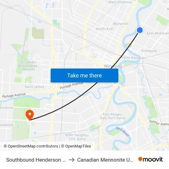 Southbound Henderson at Trent to Canadian Mennonite University map