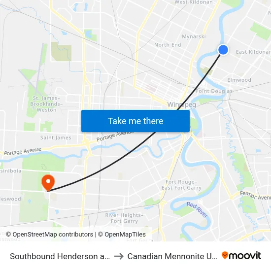 Southbound Henderson at Munroe to Canadian Mennonite University map