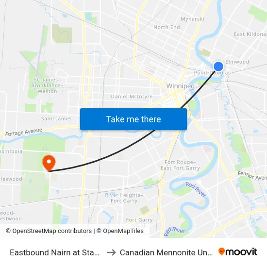 Eastbound Nairn at Stadacona to Canadian Mennonite University map
