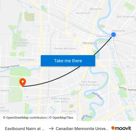 Eastbound Nairn at Watt to Canadian Mennonite University map