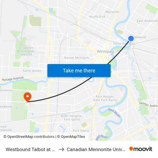 Westbound Talbot at Allan to Canadian Mennonite University map