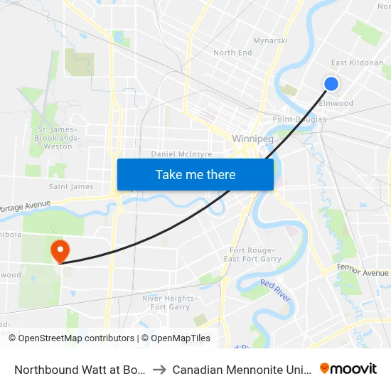 Northbound Watt at Bowman to Canadian Mennonite University map