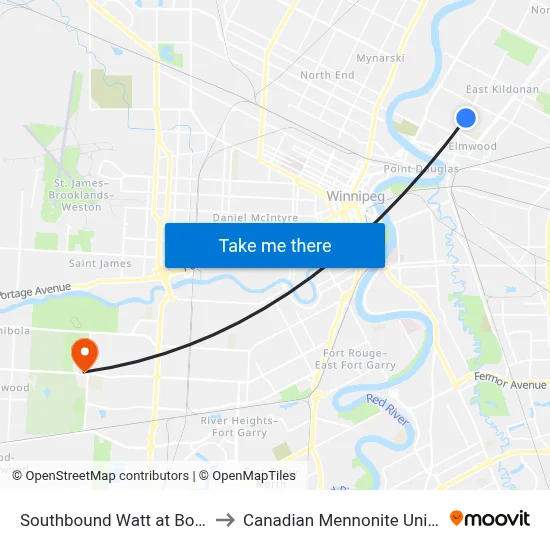 Southbound Watt at Bowman to Canadian Mennonite University map