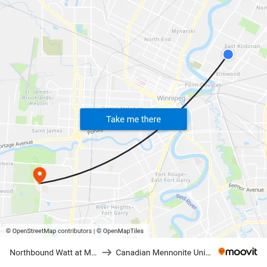 Northbound Watt at Munroe to Canadian Mennonite University map