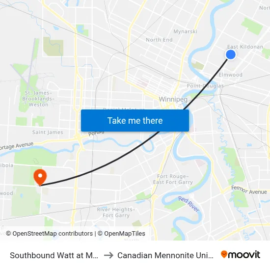 Southbound Watt at Munroe to Canadian Mennonite University map