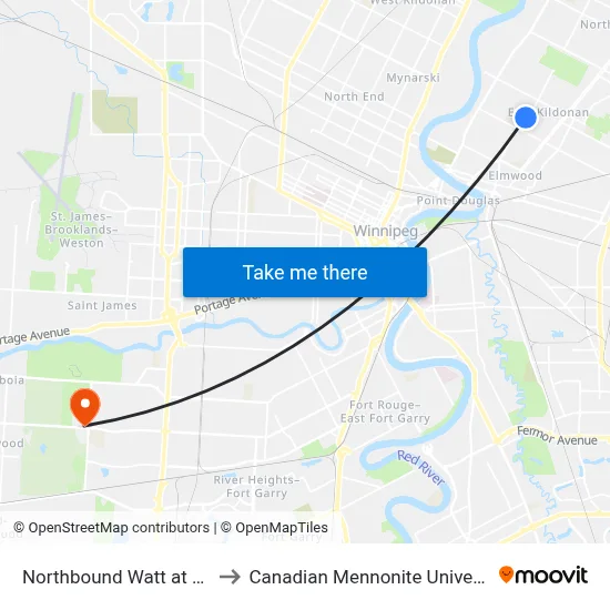 Northbound Watt at Neil to Canadian Mennonite University map
