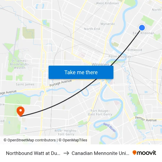 Northbound Watt at Dunrobin to Canadian Mennonite University map
