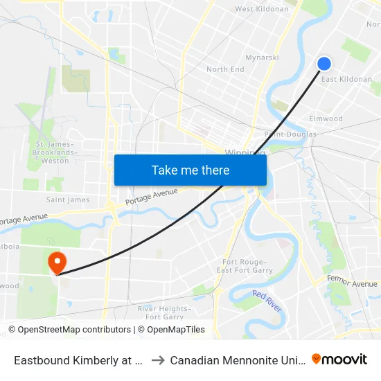 Eastbound Kimberly at Brazier to Canadian Mennonite University map