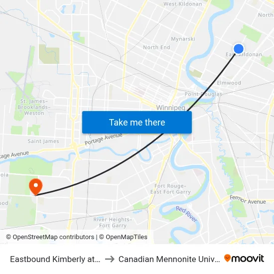 Eastbound Kimberly at Watt to Canadian Mennonite University map