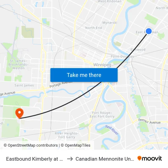 Eastbound Kimberly at Golspie to Canadian Mennonite University map