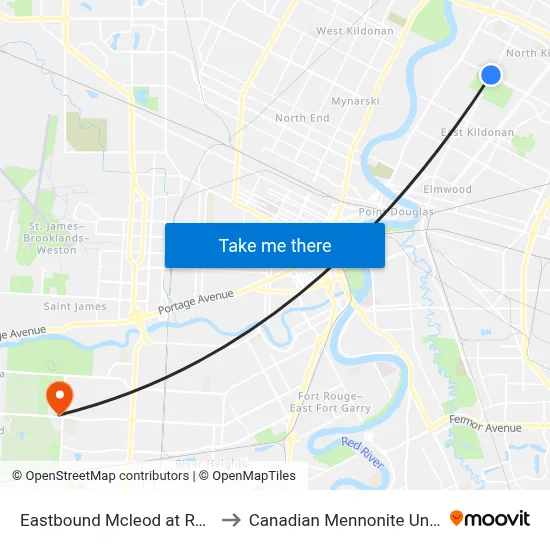 Eastbound Mcleod at Rothesay to Canadian Mennonite University map