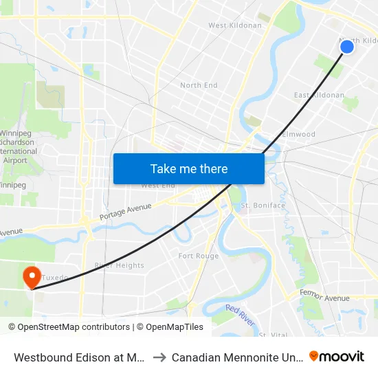 Westbound Edison at Macaulay to Canadian Mennonite University map